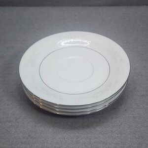 Crown Ming Jian Shiang Saucers White Silver Trim Embossed Fine China Set of 4 6"